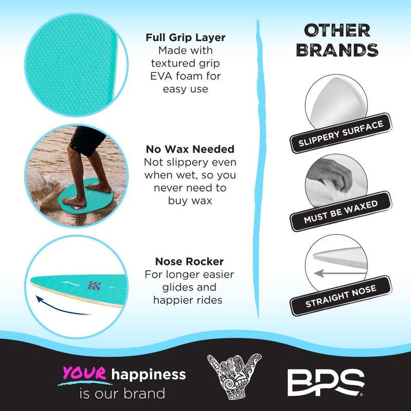 BPS لوح سكيمنغ BPS 'شاكه' 35 بوصة - لوح خشبي مطلي بلمعان عالي مع وسادات EVA - لا حاجة للشمع - لوح سكيمنغ للبالغين والأطفال - لوح سكيمنغ متوسط (أزرق فوسفوري) - Image 3